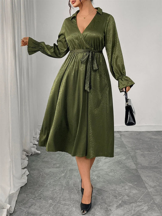 Textured Wrap Belted Midi Dress