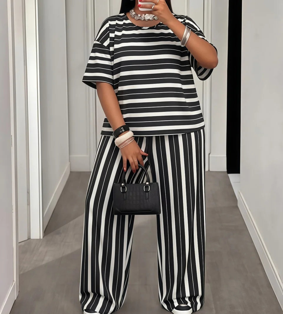 Striped Tee & Wide-Leg Pants Set