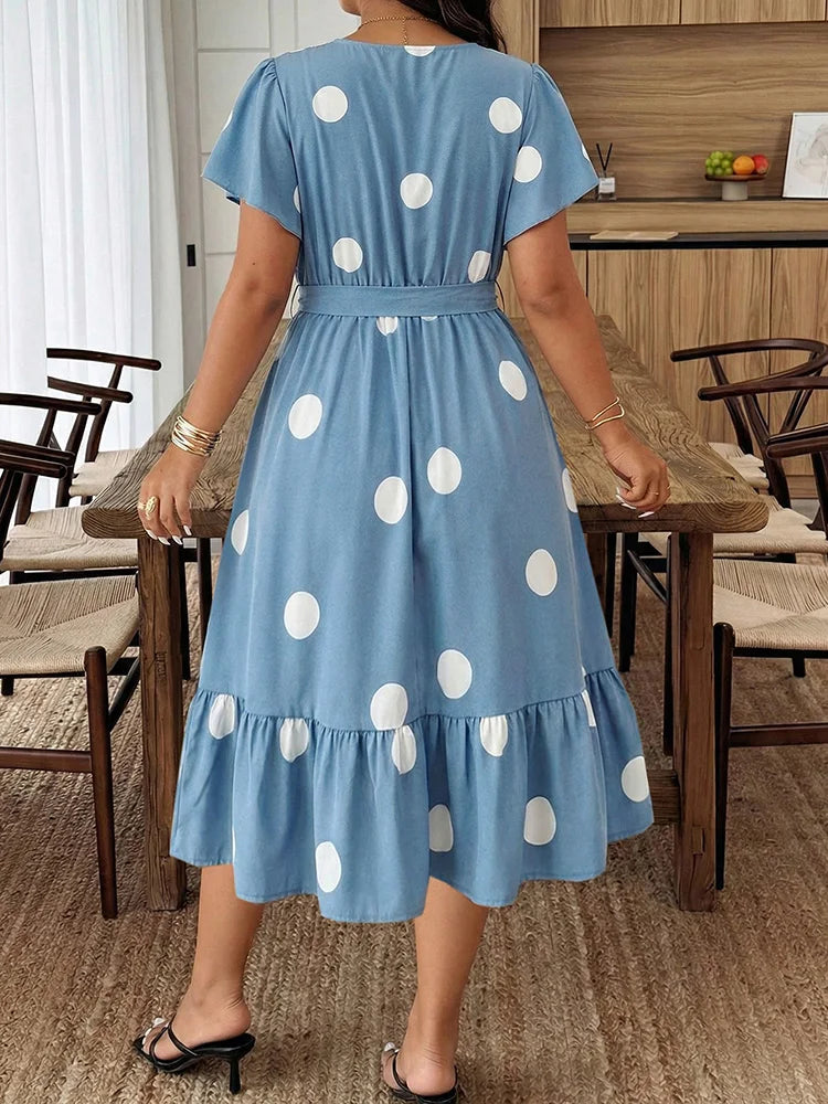 Polka-Dot Flutter-Sleeve Midi Dress