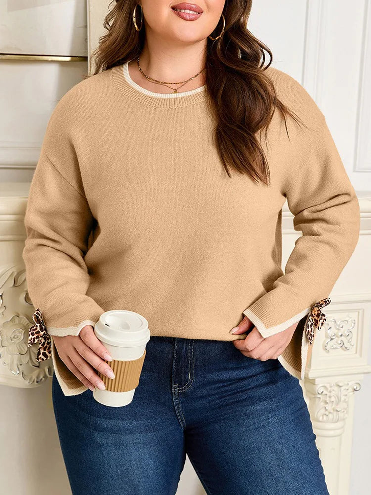 Contrast-Trim Side-Bow Sweater