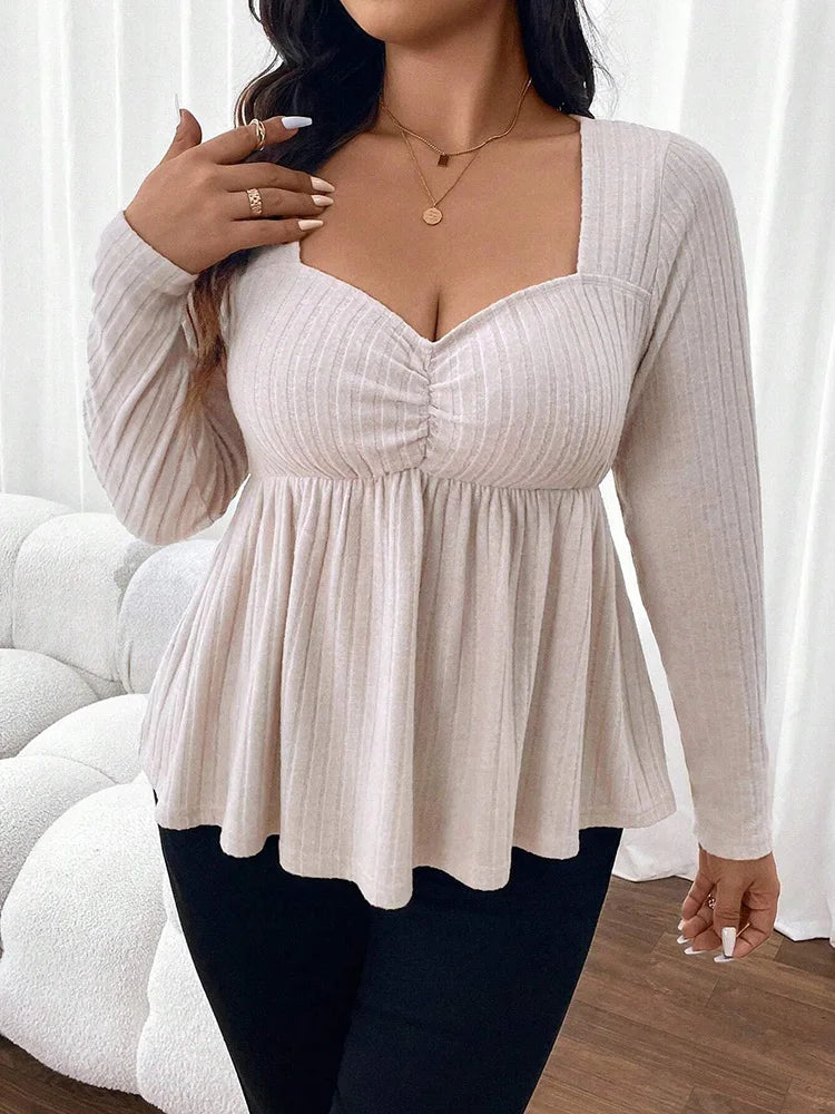 Sweetheart-Neck Ribbed Peplum Top