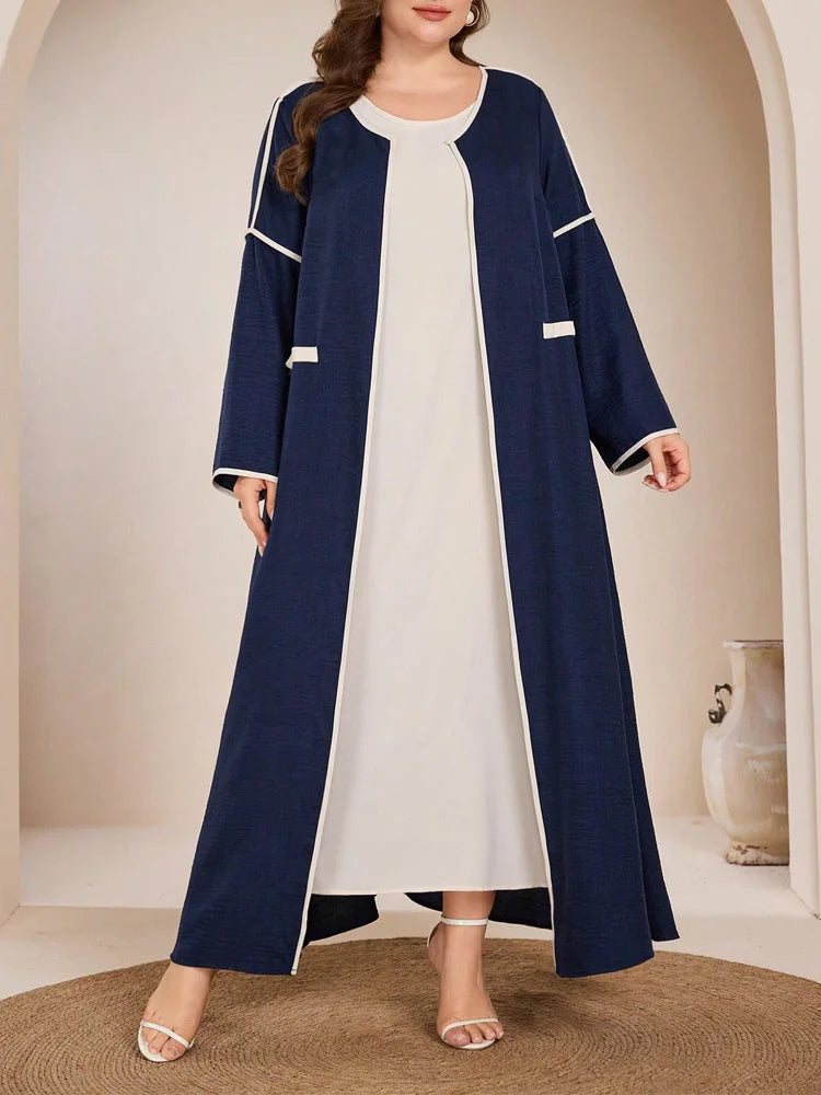 Contrast-Trim Cardigan & Maxi Dress Set