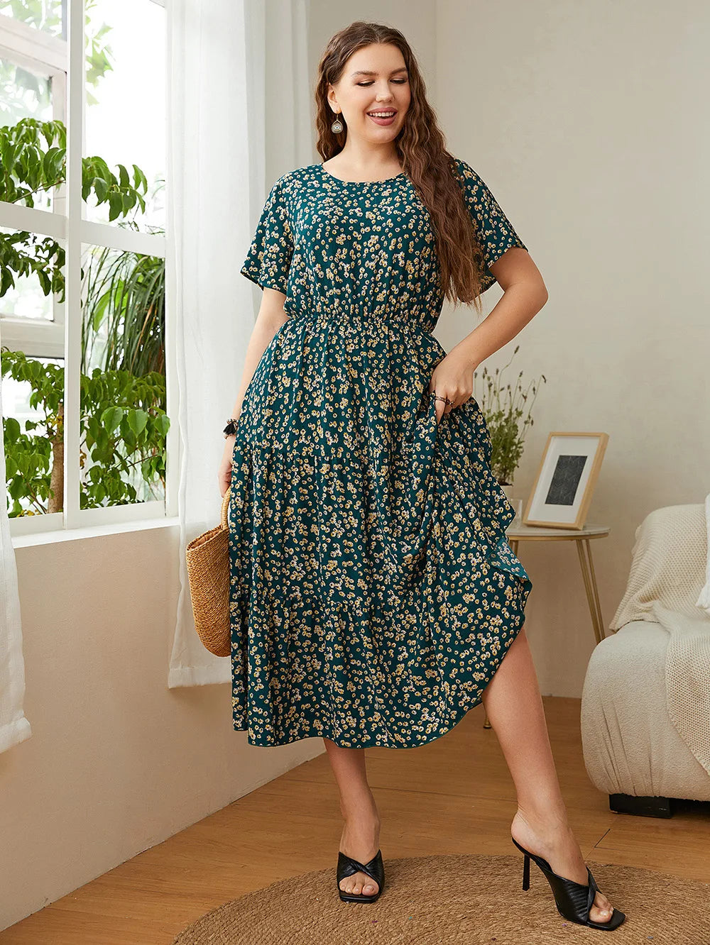 Ditsy-Floral Gathered Maxi Dress