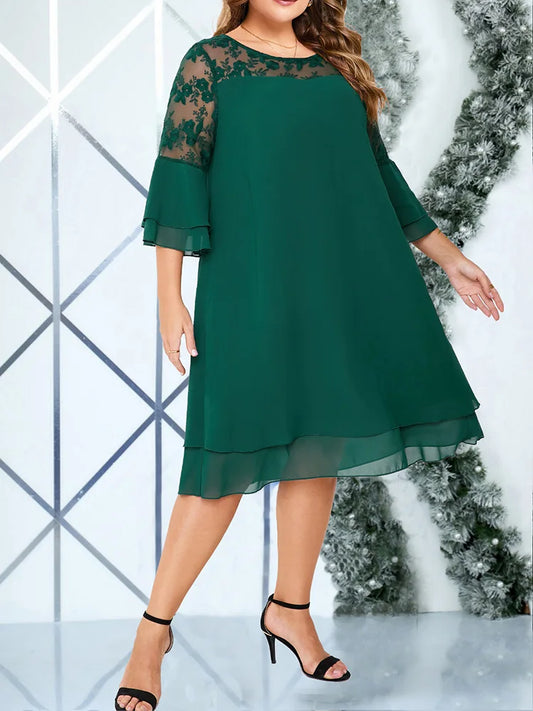 Lace-Yoke Layered Midi Dress
