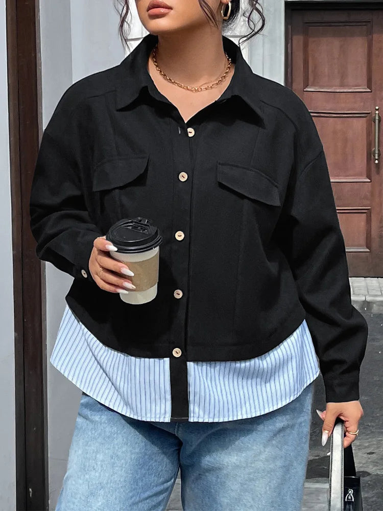 Layered-Hem Cropped Shirt Jacket