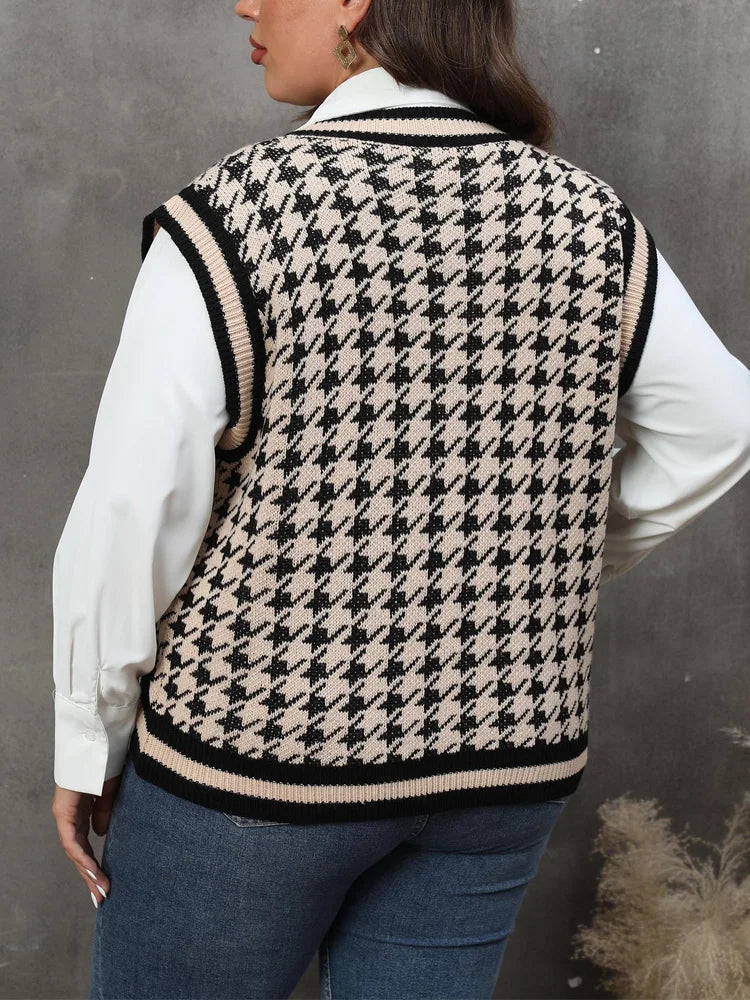 Houndstooth V-Neck Sweater Vest