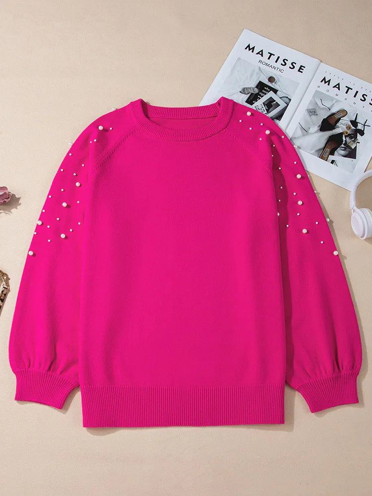 Pearl-Embellished Raglan-Sleeve Sweater