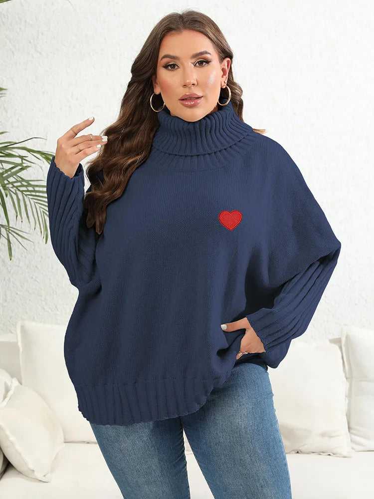 Heart-Appliqué Ribbed-Sleeve Turtleneck Sweater