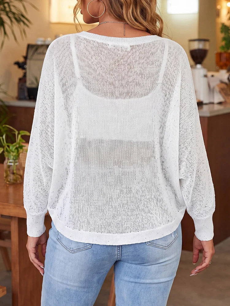 Speckled Open-Knit Sweater