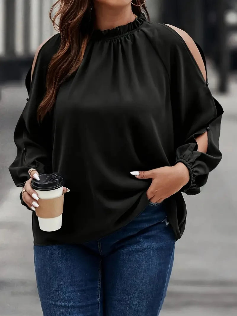 Cold-Shoulder High-Neck Blouse