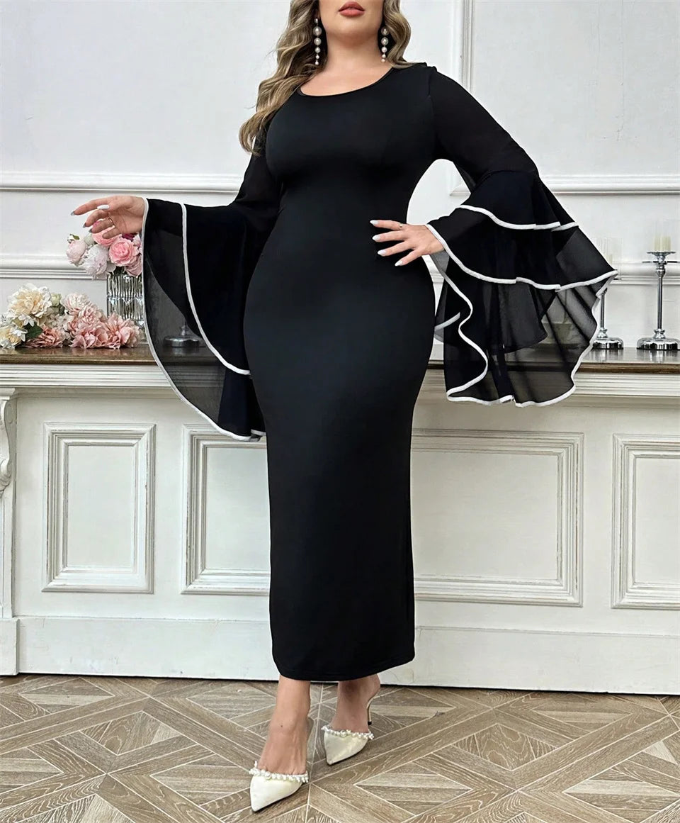 Tiered Bell-Sleeve Column Dress
