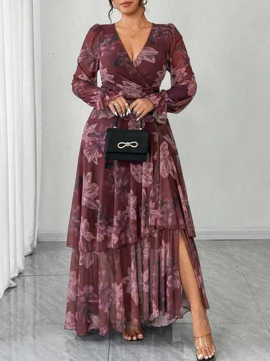 Tiered Floral Wrap Maxi Dress