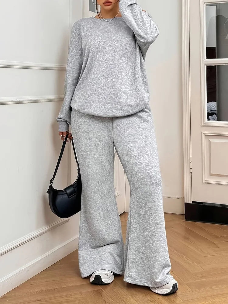Off-Shoulder Sweatshirt & Flared Pants Set
