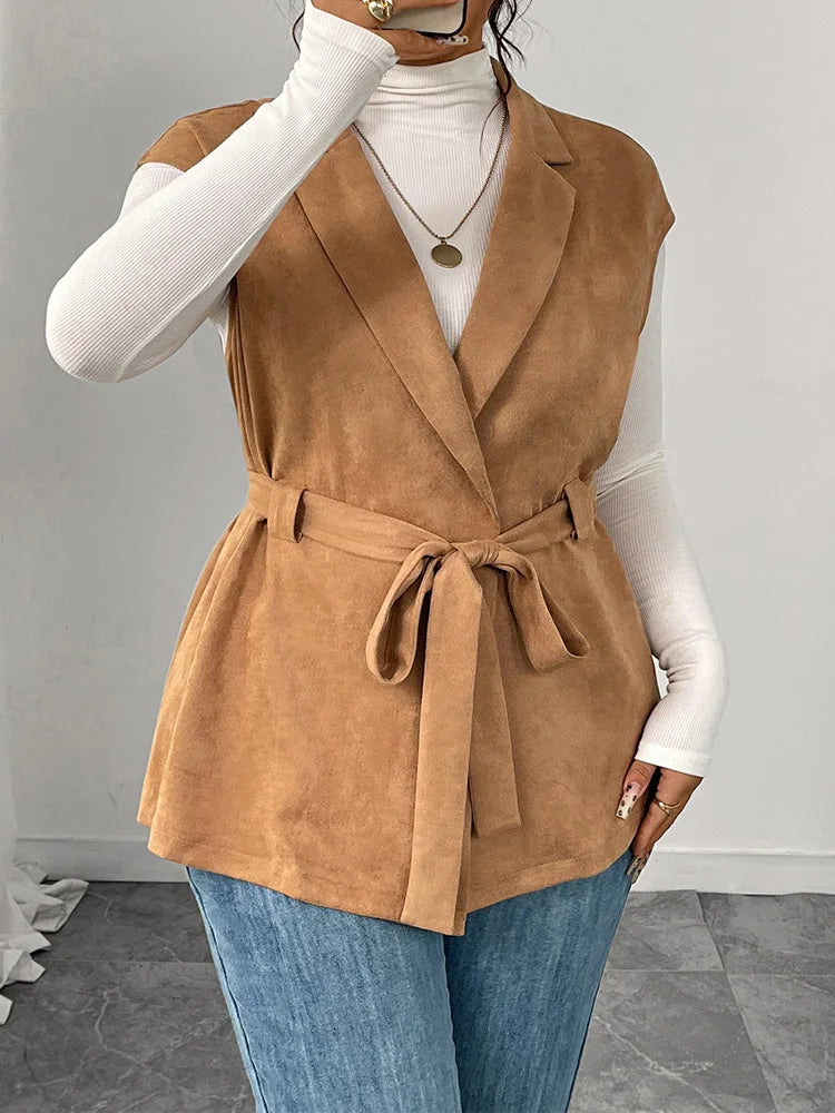 Belted Notch-Lapel Sleeveless Vest