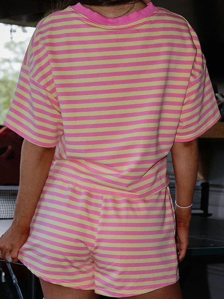 Striped Tee & Drawstring Shorts Set