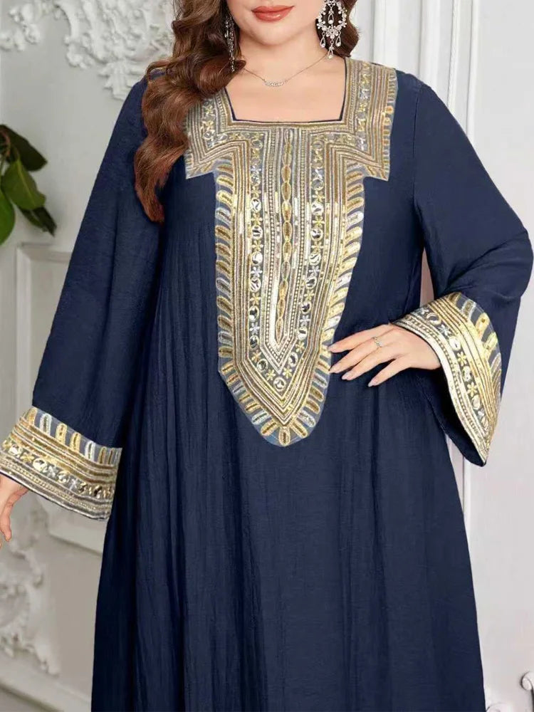 Ornate Square-Neck Kaftan Dress