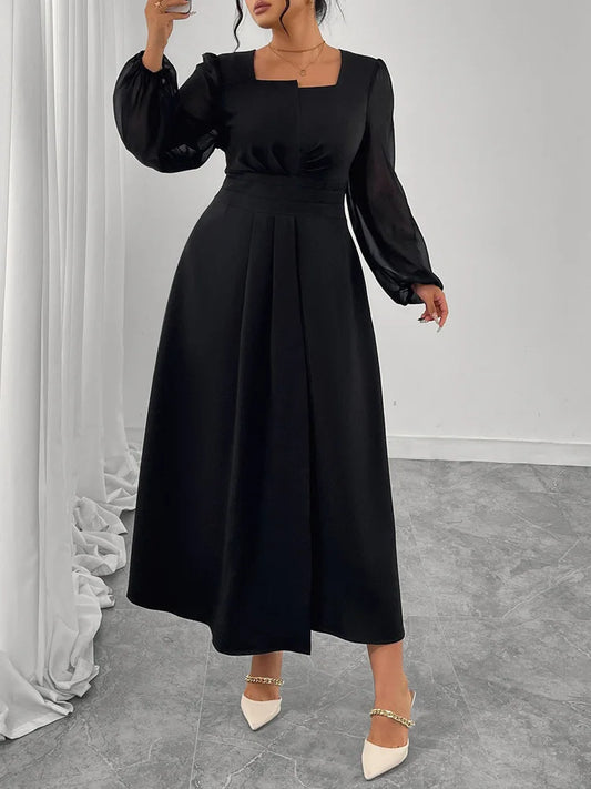 Square-Neck Pleated Maxi Dress