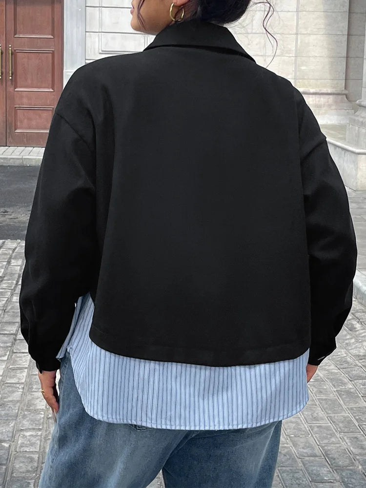 Layered-Hem Cropped Shirt Jacket