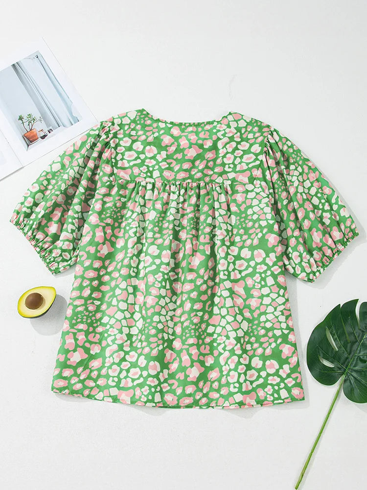 Abstract-Spot Tassel-Tie Blouse