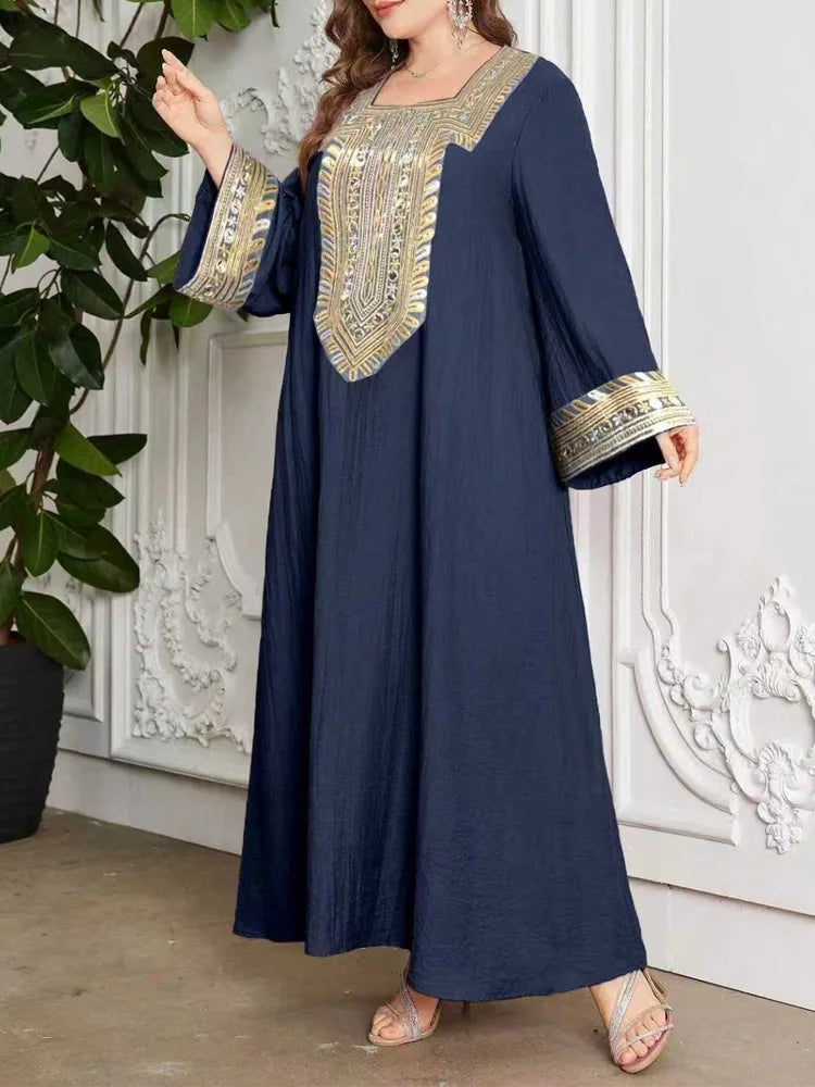 Ornate Square-Neck Kaftan Dress