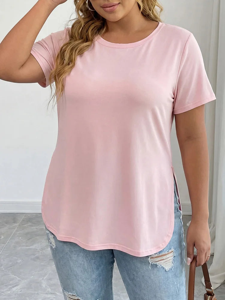 Curved-Hem Crew-Neck Tee