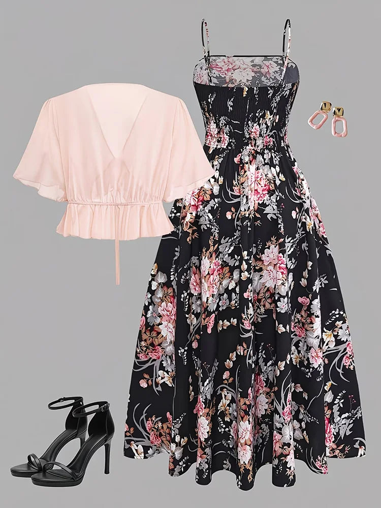 Floral Cami Dress & Tie-Front Cardigan Set
