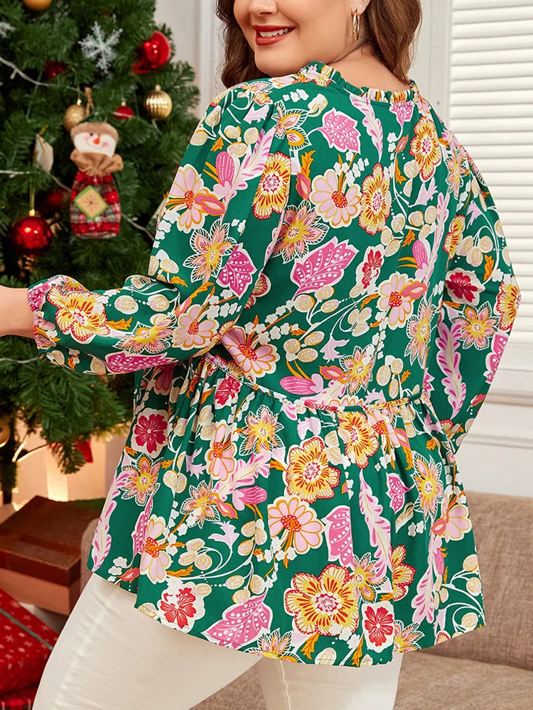 Floral Drawstring Peplum Blouse