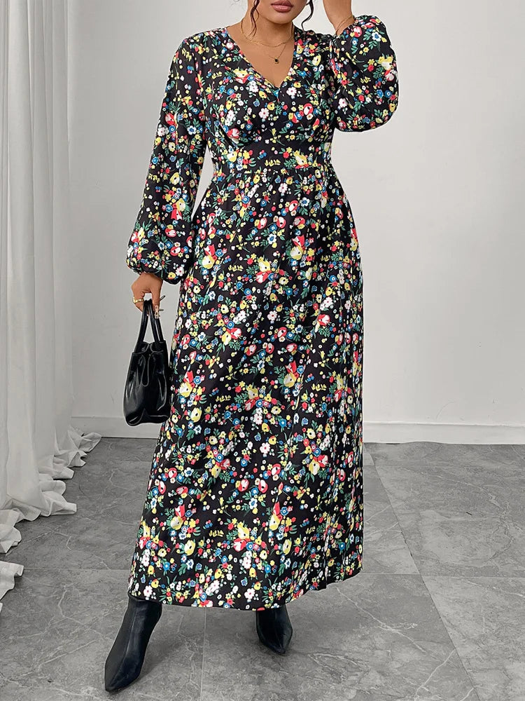 Ditsy-Floral V-Neck Maxi Dress