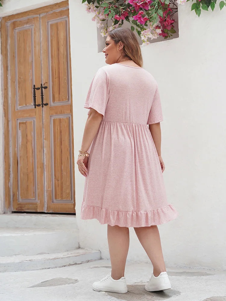Lace-Trim Flutter-Sleeve Maxi Dress