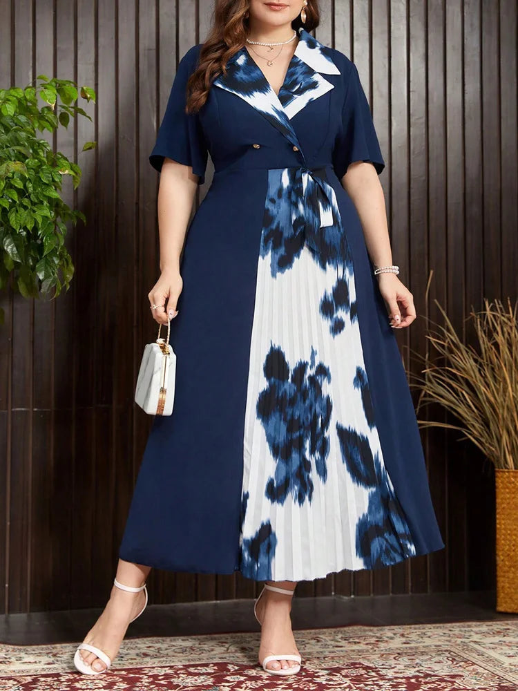 Floral-Panel Double-Breasted Maxi Dress