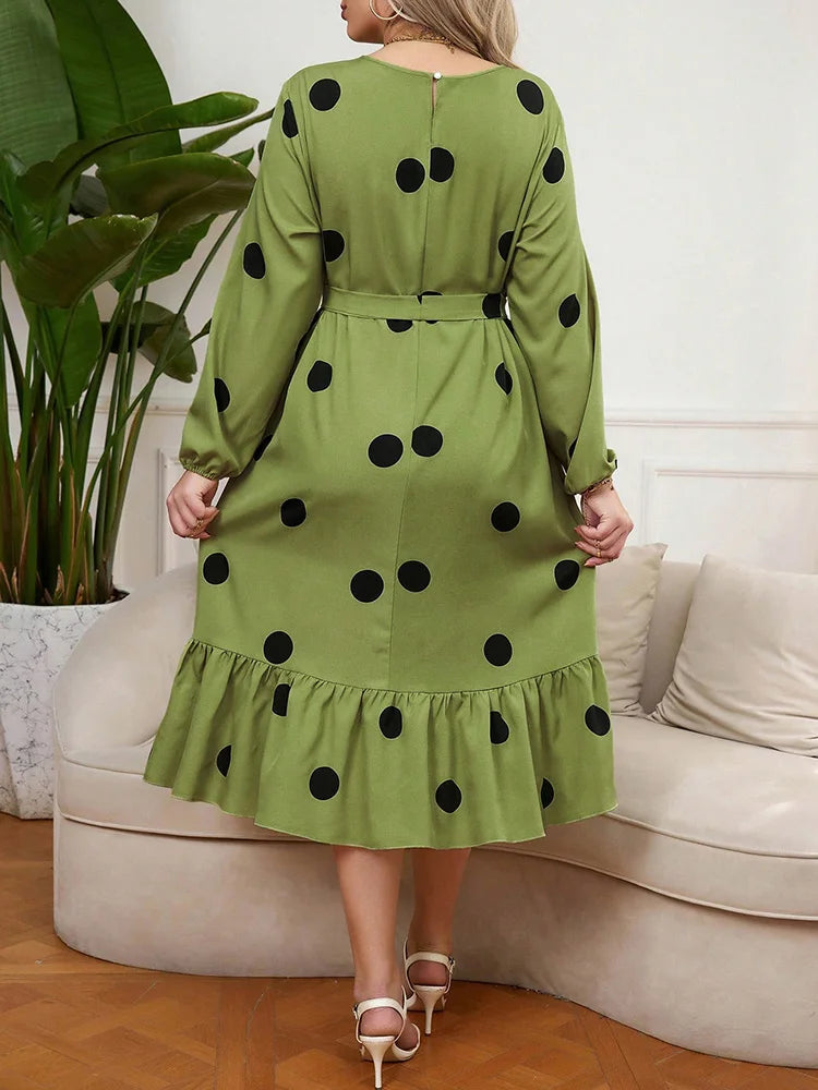 Oversized-Dot Belted Midi Dress