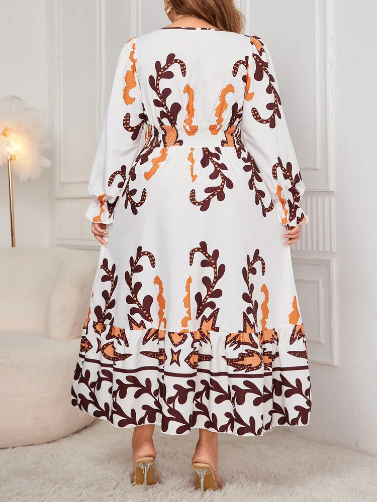 Abstract Smocked-Waist Maxi Dress