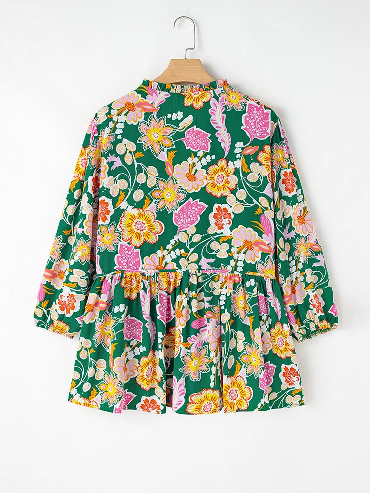 Floral Drawstring Peplum Blouse