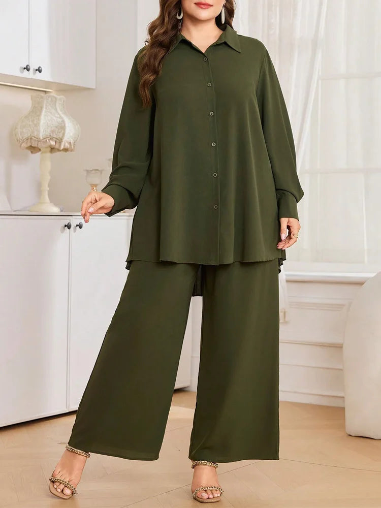 Longline Shirt & Wide-Leg Pants Set