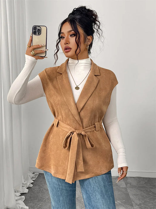 Belted Notch-Lapel Sleeveless Vest