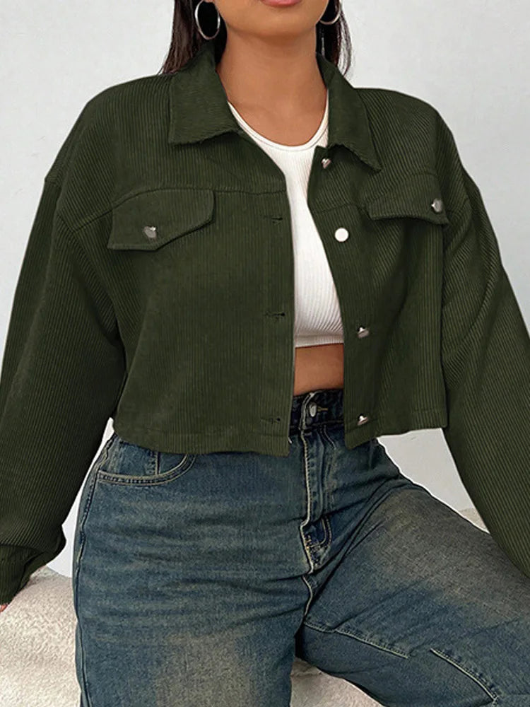 Textured Cropped Pocket Shirt Jacket