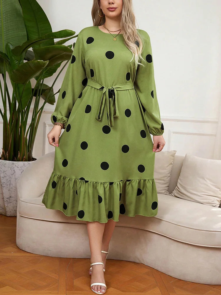 Oversized-Dot Belted Midi Dress