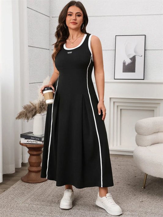 Contrast-Trim Sleeveless Maxi Dress