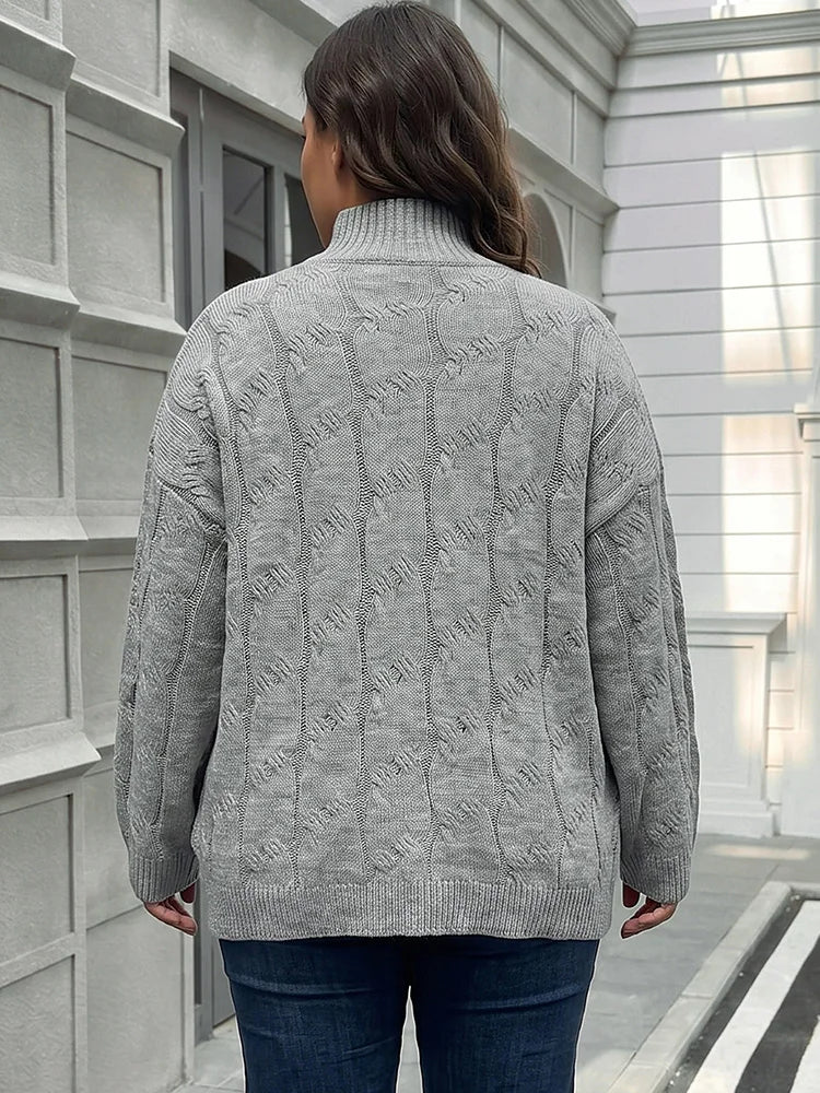 Cable-Knit Mock-Neck Bell-Sleeve Sweater