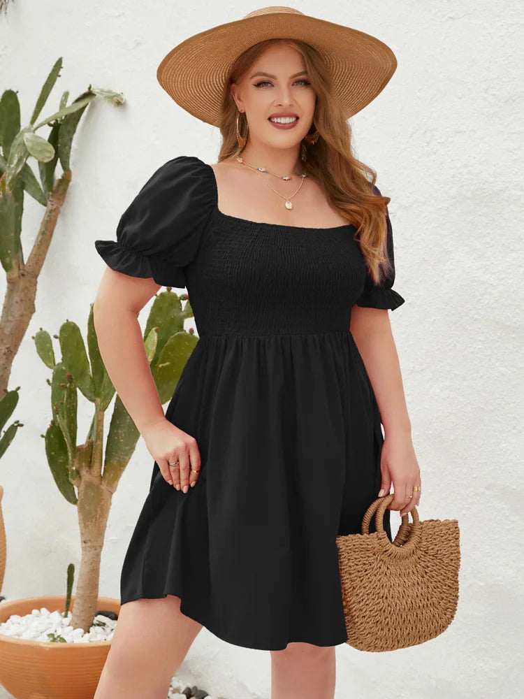 Smocked-Bodice Puff-Sleeve Mini Dress