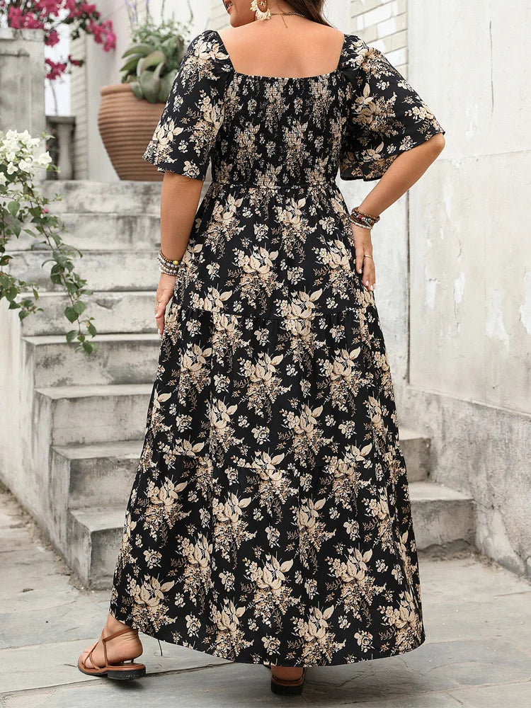 Floral Lace-Waist Maxi Dress