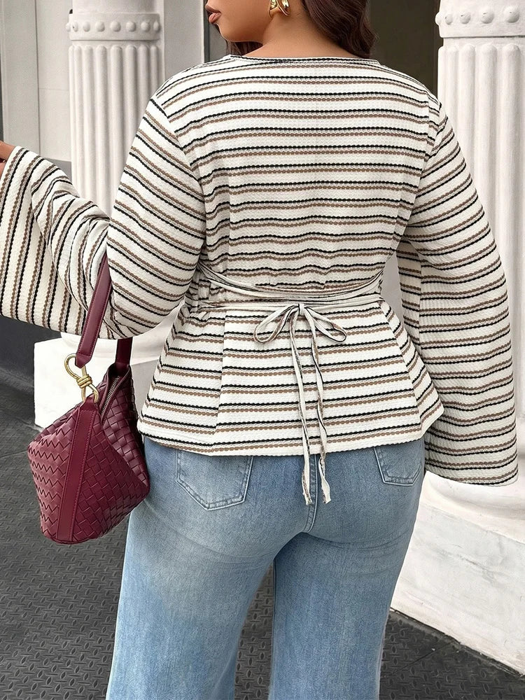 Striped Bell-Sleeve Fitted Top