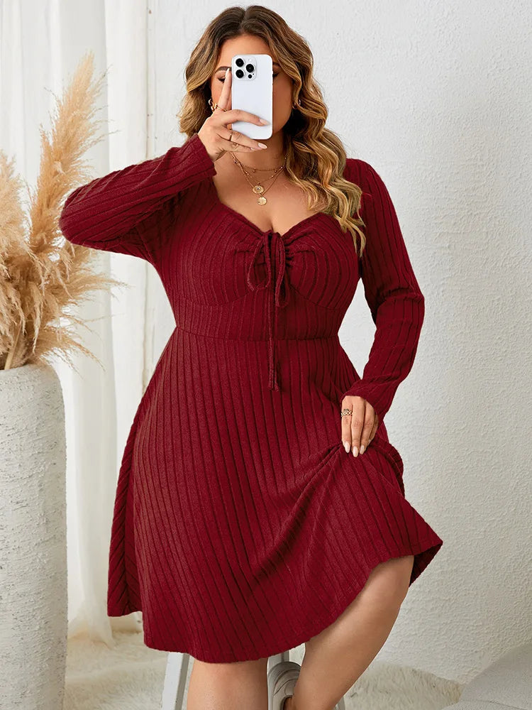 Ribbed Tie-Front Skater Dress