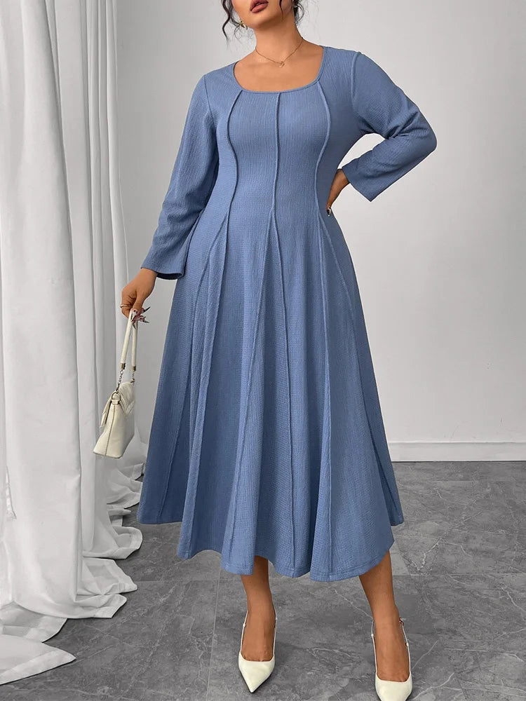 Paneled Square-Neck Midi Dress