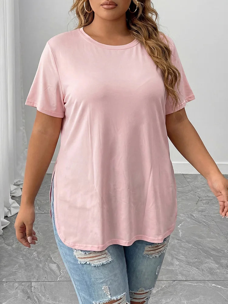 Curved-Hem Crew-Neck Tee