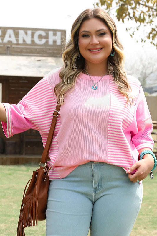 Colorblock Stripe Waffle-Knit Top
