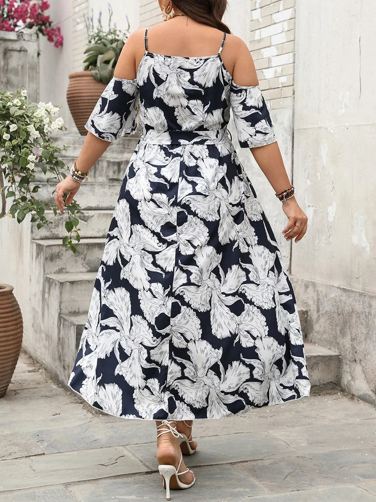 Monochrome Cold-Shoulder Maxi Dress