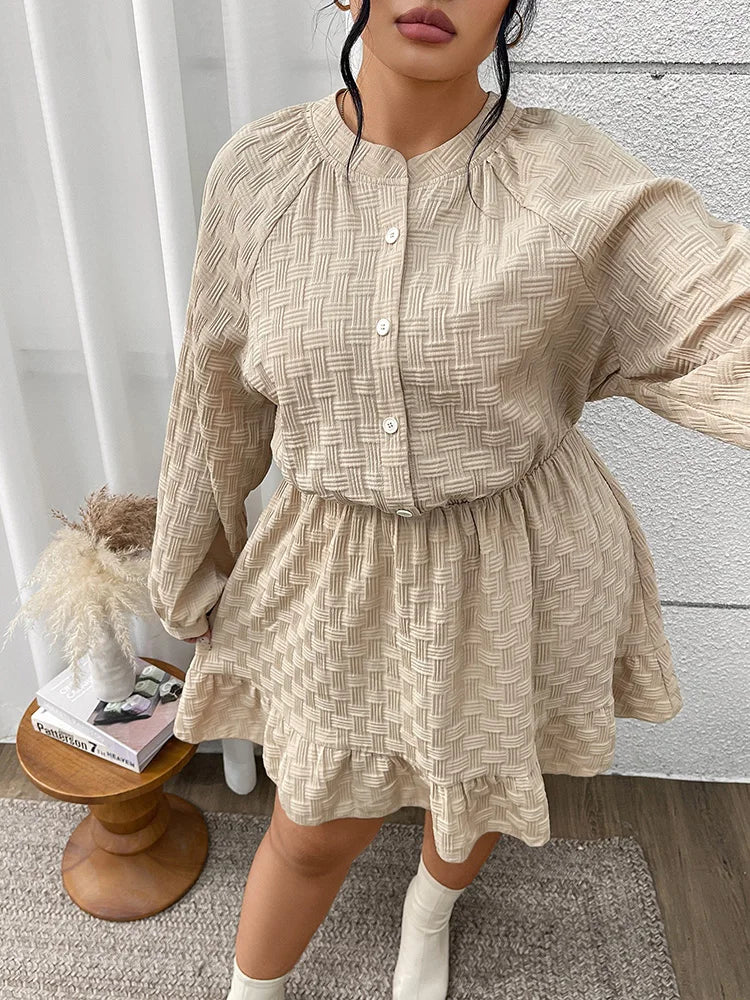 Geometric Button-Front Mini Dress