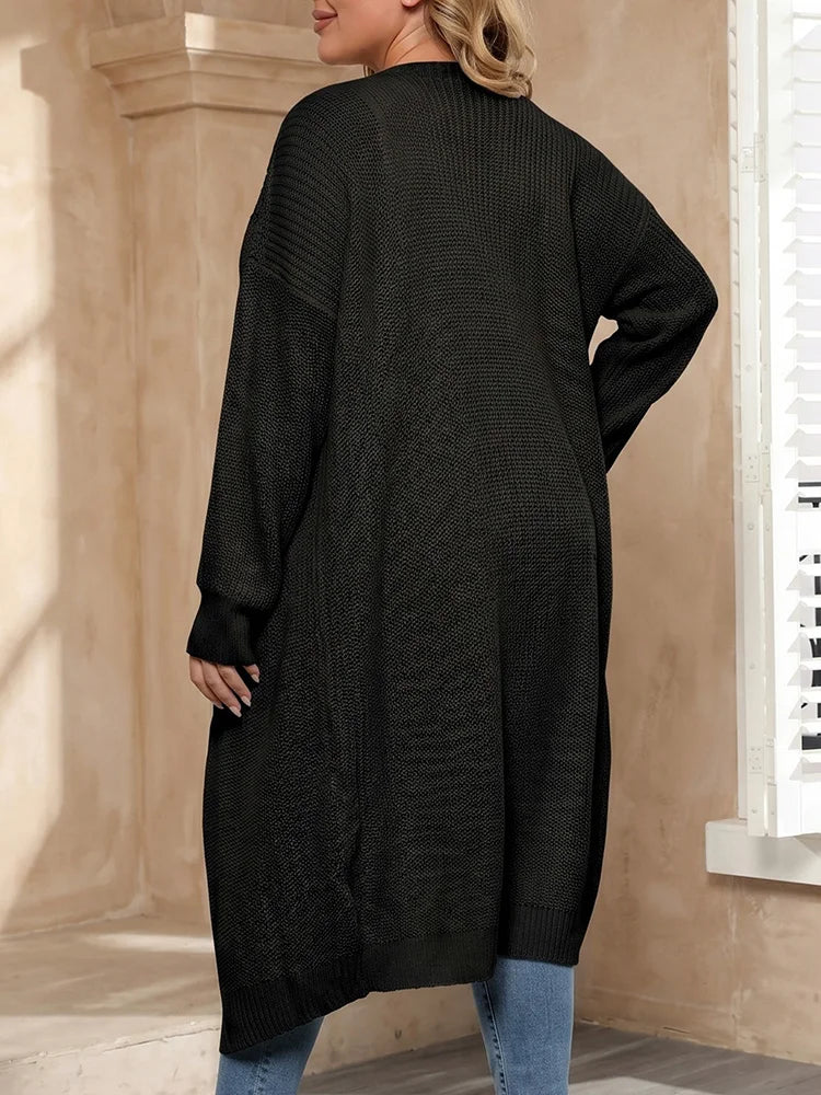 Textured Open-Front Maxi Cardigan