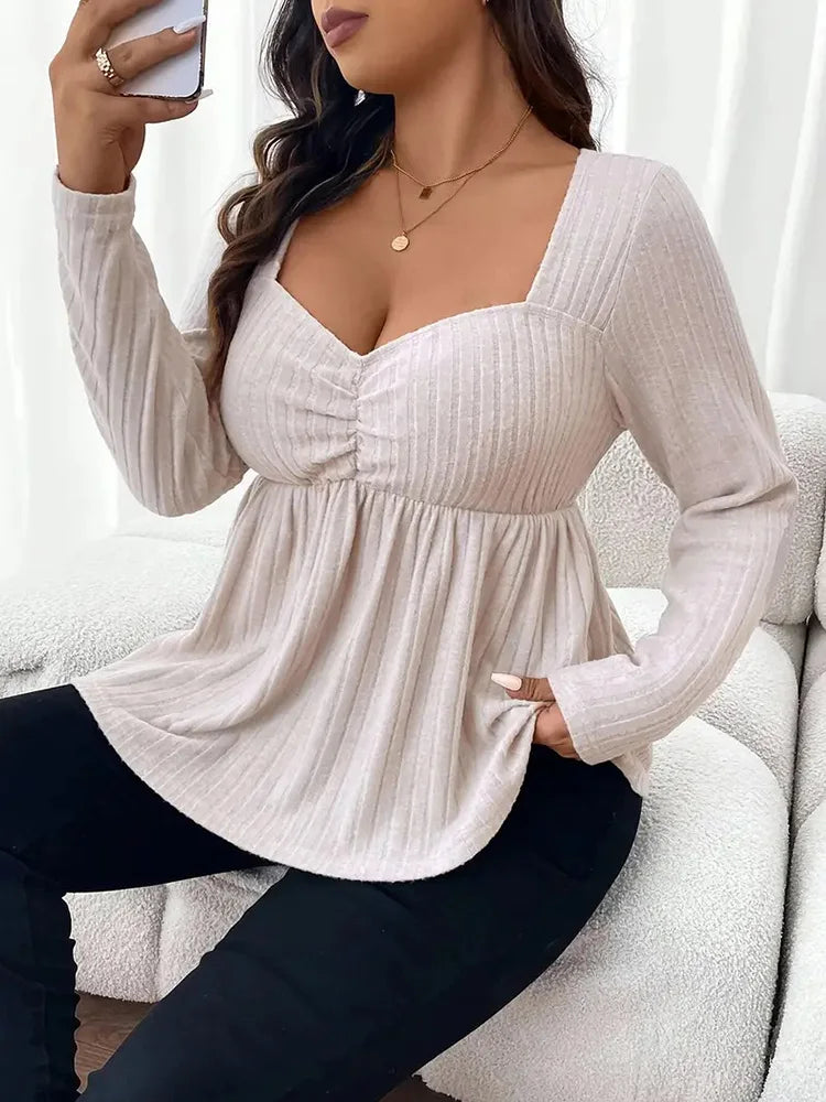Sweetheart-Neck Ribbed Peplum Top